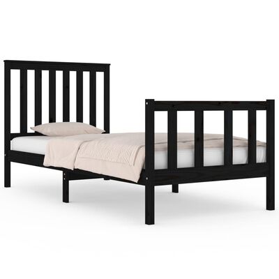 vidaXL Estrutura de cama solteiro 90x190 cm pinho maciço preto