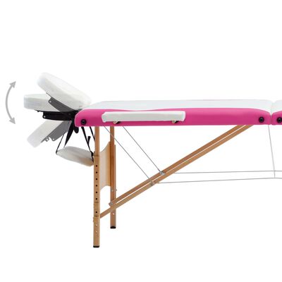 vidaXL Mesa de massagens dobrável 3 zonas madeira branco e rosa