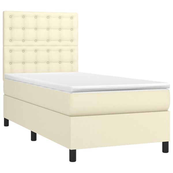 vidaXL Cama box spring c/ colch&atilde;o/LED 90x190 cm couro artificial creme
