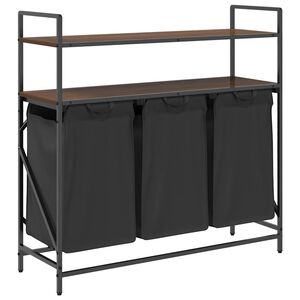 vidaXL Cesto de roupa suja com 3 compartimentos e prateleiras, cor carvalho marrom