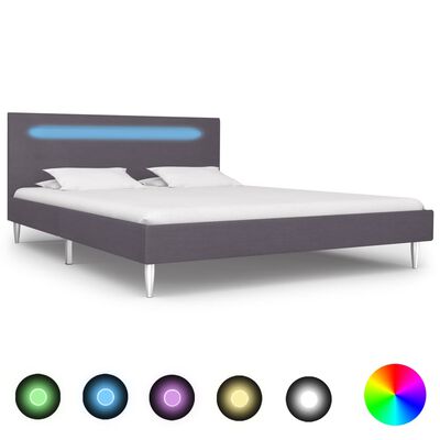 vidaXL Estrutura de cama com LED 140x200 cm tecido cinzento