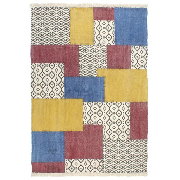 vidaXL Tapete Kilim tecido &agrave; m&atilde;o 120x180 cm algod&atilde;o padr&atilde;o multicor