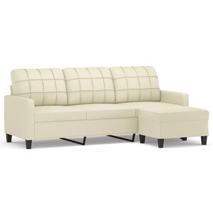 vidaXL Sof&aacute; 3 lugares c/ apoio p&eacute;s 180 cm couro artificial cor creme