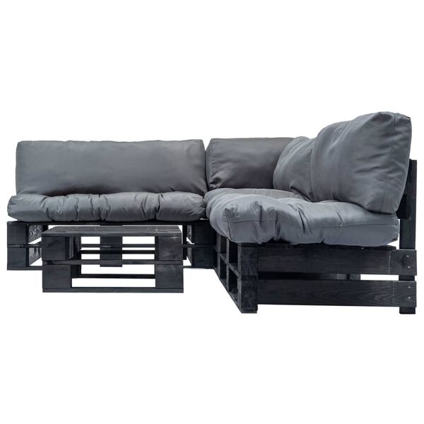 vidaXL Sof&aacute;s de paletes jardim 4 pcs almofad&otilde;es cinzentos madeira