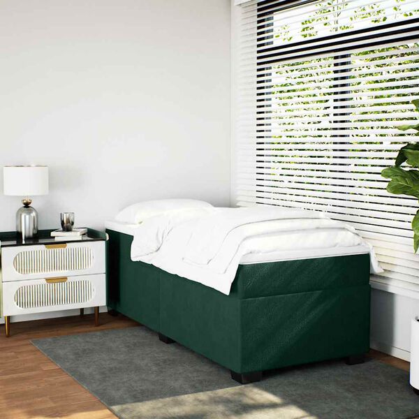 vidaXL Cama com molas/colch&atilde;o 90x200 cm veludo verde-escuro