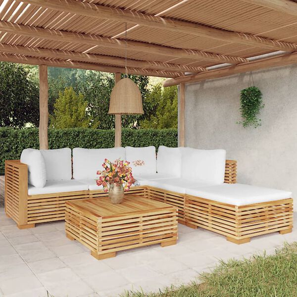 vidaXL 6 pcs conjunto lounge jardim c/ almofad&otilde;es madeira teca maci&ccedil;a