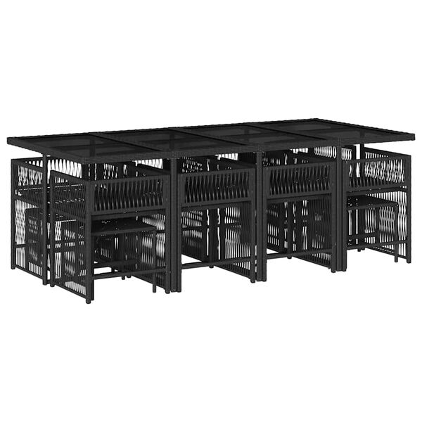 vidaXL 13 pcs conjunto de jantar p/jardim com almofad&otilde;es vime PE preto