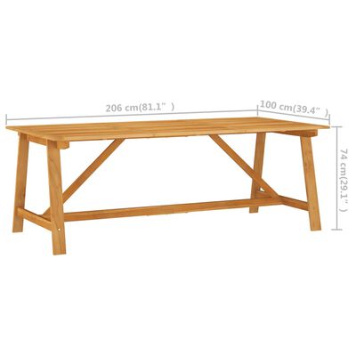 vidaXL Mesa de jantar p/ jardim 206x100x74cm madeira de acácia maciça
