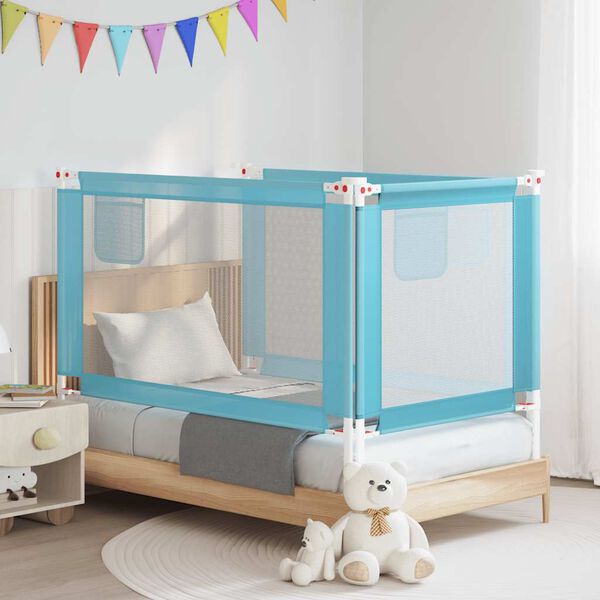 vidaXL Barra de seguran&ccedil;a p/ cama infantil tecido 140x25 cm azul
