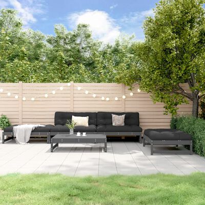 vidaXL 5pcs conjunto lounge jardim com almofadões madeira maciça cinza