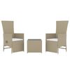vidaXL 3 pcs conjunto lounge para jardim vime PE e aço bege