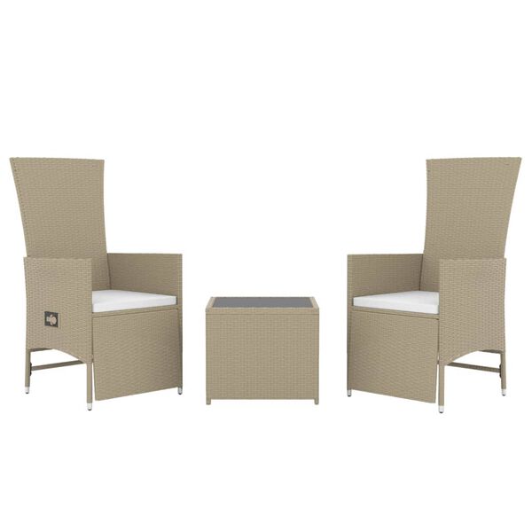 vidaXL 3 pcs conjunto lounge para jardim vime PE e aço bege