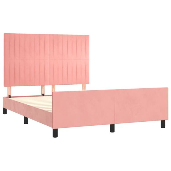 vidaXL Estrutura de cama c/ cabeceira 140x190 cm veludo rosa