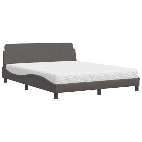 vidaXL Cama com colch&atilde;o Dover 160x200 cm couro artificial cinzento