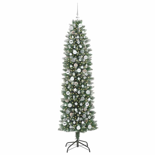 vidaXL &Aacute;rvore Slim de Natal Artificial Verde e Branco 210 cm