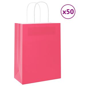 vidaXL Sacos de papel 50 unid com al&ccedil;as rosa 21x11x28 cm