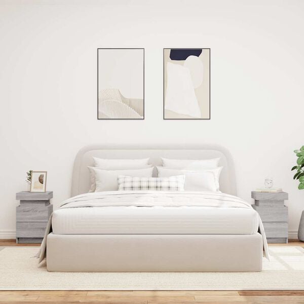 vidaXL Mesas cabeceira c/ luzes LED 2 pcs 35x39x55 cm cinza sonoma