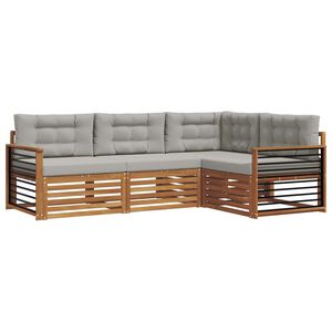vidaXL Conjunto de Sof&aacute;s para Exterior 4 pcs Cinza Natural e Claro