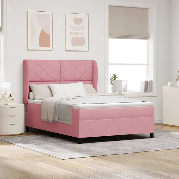 vidaXL Cama Box com colch&atilde;o com cabeceira Rosa 200 x 160 cm Veludo