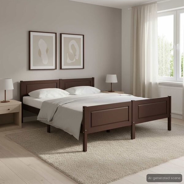 vidaXL Estrutura de cama 120x200 cm pinho maci&ccedil;o castanho-escuro