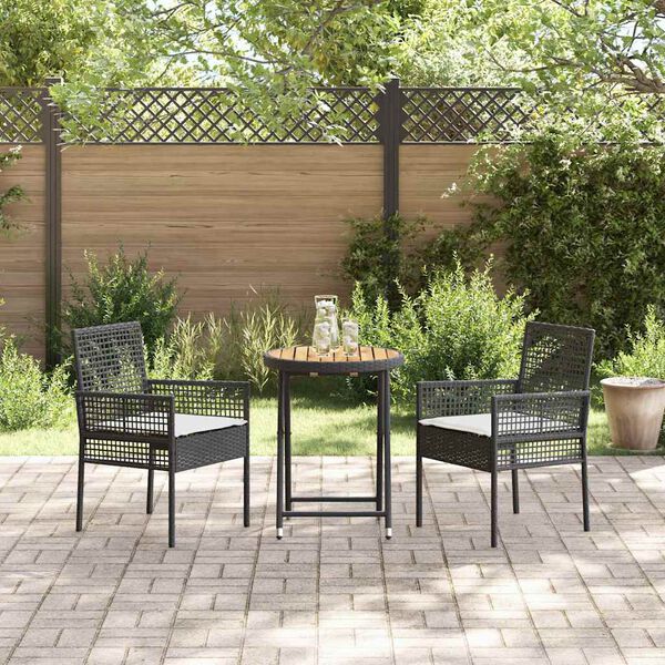 vidaXL Conjunto Bistro de Jardim 3 pcs Preto Rattan Sintético
