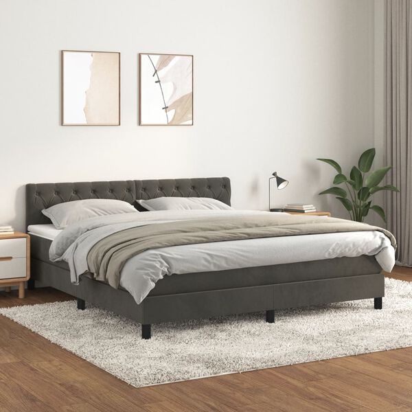 vidaXL Cama com molas/colch&atilde;o 160x200 cm veludo cinzento-escuro