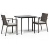 vidaXL 3 pcs conjunto de jantar p/ jardim c/ almofad&otilde;es vime PE e a&ccedil;o