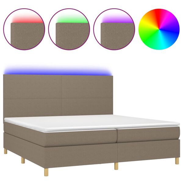 vidaXL Cama box spring colch&atilde;o/LED 200x200cm tecido cinza-acastanhado