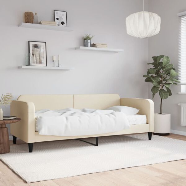 vidaXL Sof&aacute;-cama com colch&atilde;o 100x200 cm tecido cor creme