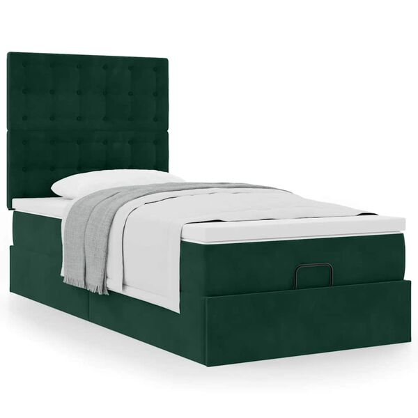 vidaXL Estrutura de cama otomana colch&otilde;es 90x200cm veludo verde escuro