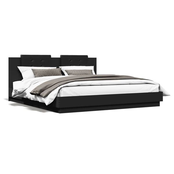 vidaXL Estrutura cama c/ cabeceira 160x200 cm derivados madeira preto