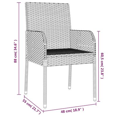 vidaXL Cadeiras de jardim c/ almofadões 2 pcs vime PE cinzento