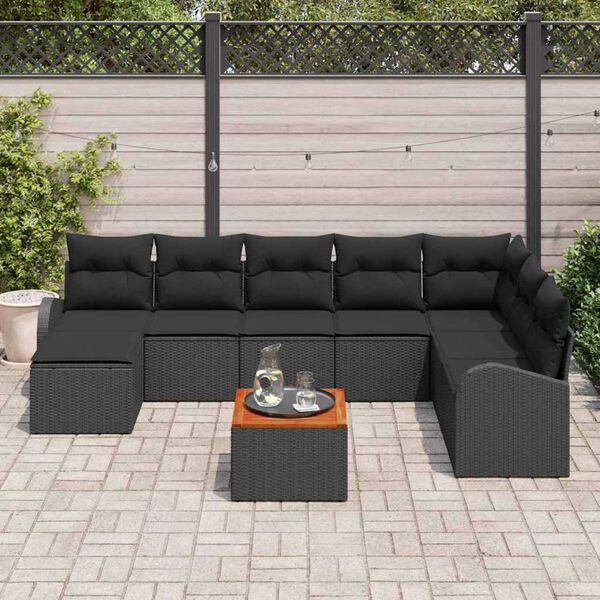vidaXL Conjunto de Sof&aacute; de Jardim 9 pcs Preto vime PE