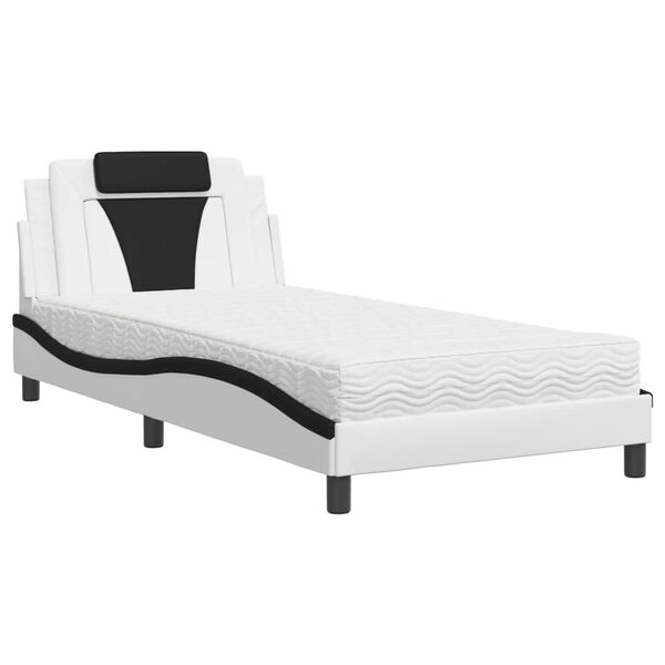 vidaXL Cama Viana com colch&atilde;o 100x200 cm couro artificial branco e preto