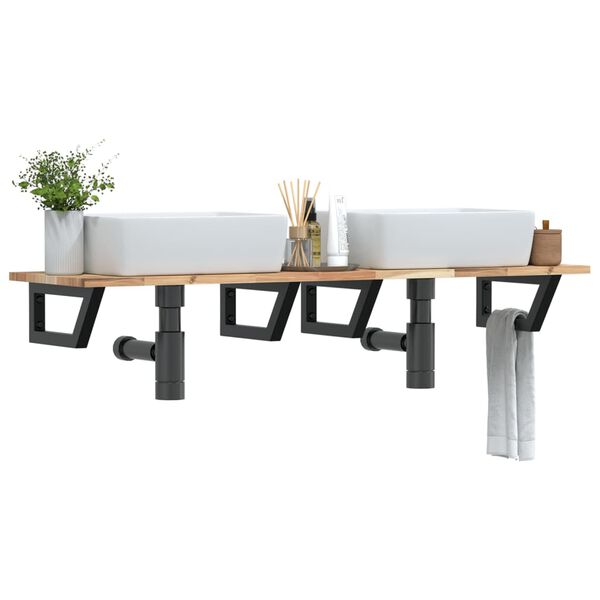 vidaXL Prateleira de parede p/ lavat&oacute;rio a&ccedil;o/madeira de ac&aacute;cia maci&ccedil;a