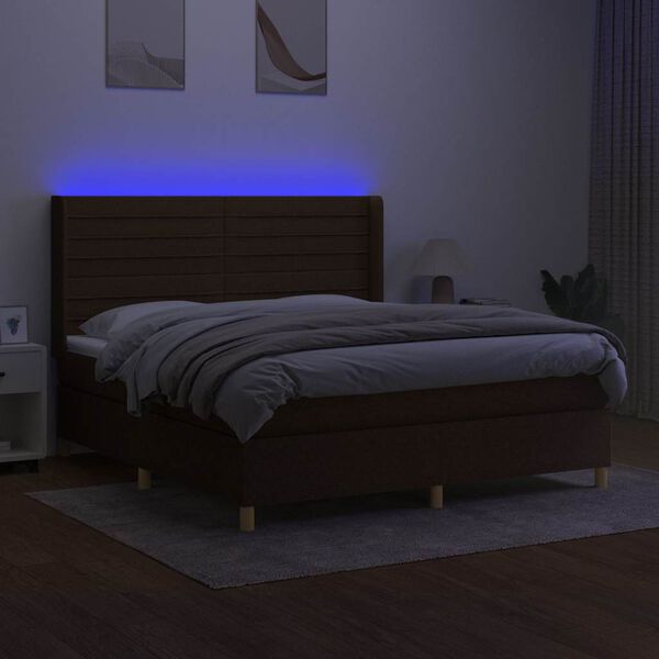 vidaXL Cama box spring c/ colch&atilde;o/LED 180x200cm tecido castanho-escuro