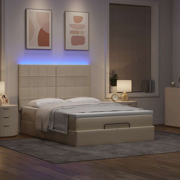vidaXL Estrutura de cama otomana com creme de colch&atilde;o 140x190cm tecido