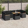 vidaXL 8 pcs conjunto sof&aacute;s jardim com almofad&otilde;es vime PE/ac&aacute;cia preto