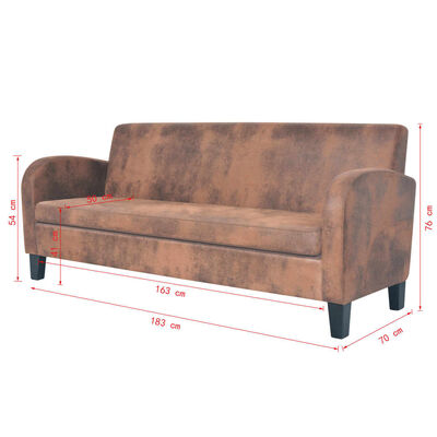 vidaXL Conjunto de sofás 2 pcs camurça artificial castanho