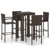 vidaXL 5 pcs conjunto bar exterior c/ apoio de bra&ccedil;os vime PE castanho