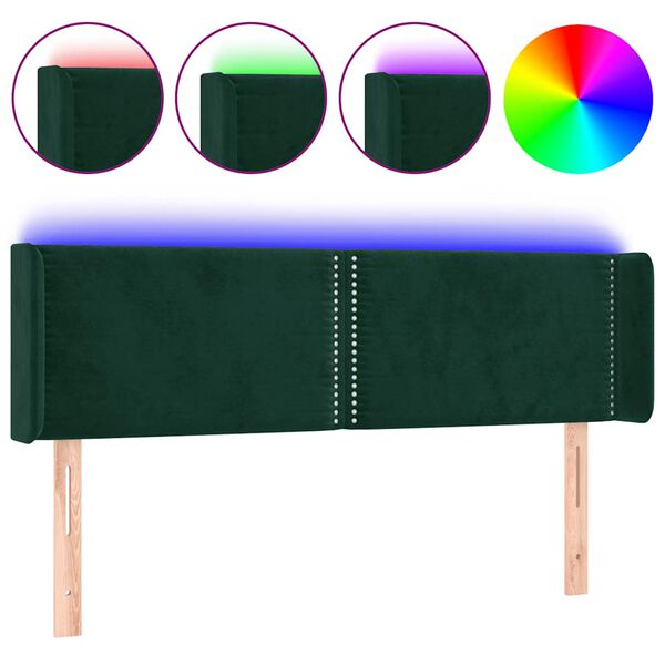 vidaXL Cabeceira cama c/ luzes LED veludo 147x16x78/88 cm verde-escuro