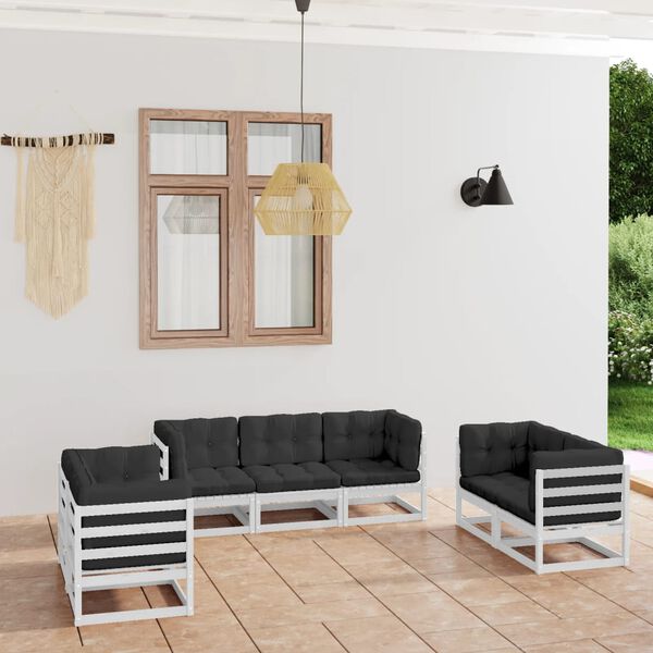 vidaXL 7 pcs conjunto lounge de jardim c/ almofad&otilde;es pinho maci&ccedil;o
