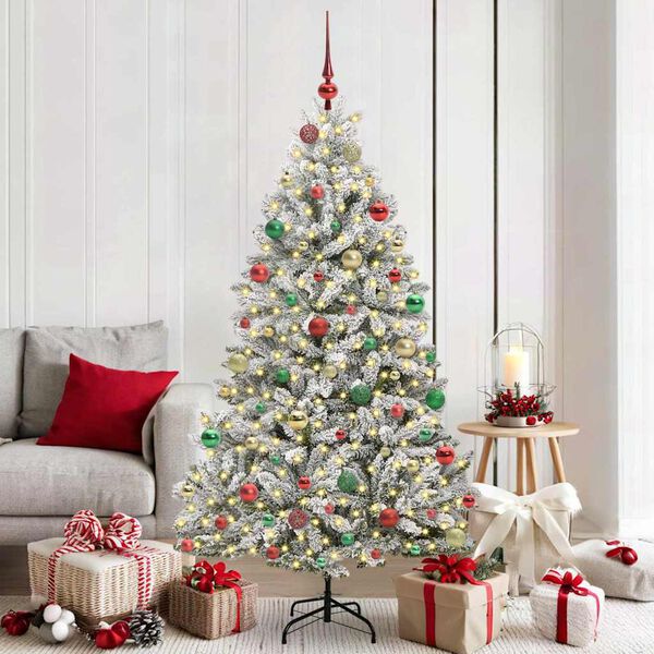 vidaXL &Aacute;rvore de Natal Artificial Verde e Branco 180 cm PVC e Metal
