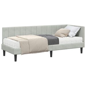 vidaXL Estrutura de Cama de Canto com Colch&atilde;o 2 pcs Cinzento-claro