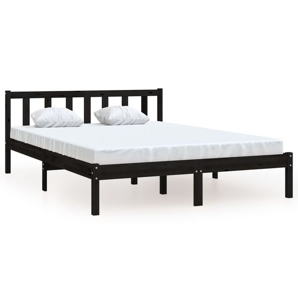 vidaXL Estrutura de cama king 150x200 cm pinho maci&ccedil;o preto