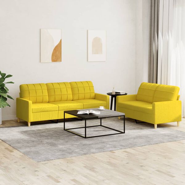 vidaXL 2 pcs conjunto de sofás com almofadões tecido amarelo-claro