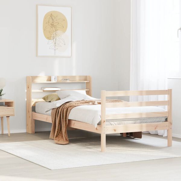vidaXL Estrutura de cama com cabeceira 90x190 cm pinho maciço