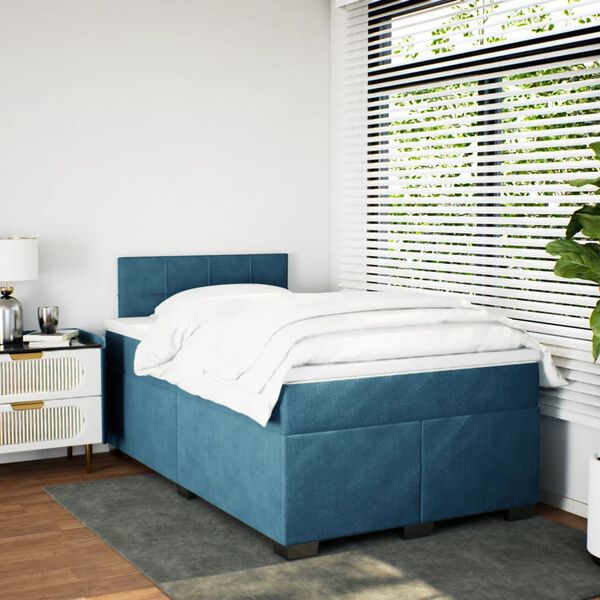 vidaXL Cama boxspring com colch&atilde;o 120x200 cm veludo azul