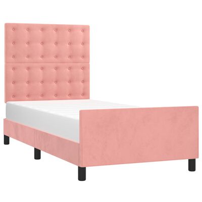 vidaXL Estrutura de cama c/ cabeceira 90x200 cm veludo rosa