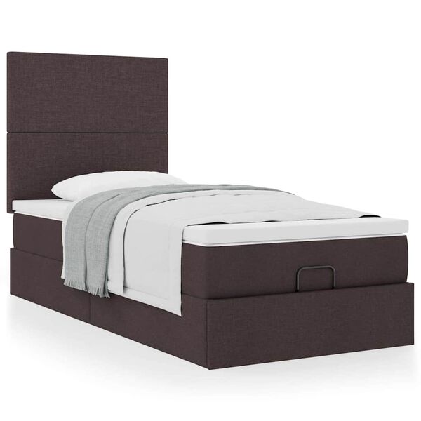 vidaXL Estrutura cama otomana colch&atilde;o 90x190 cm tecido castanho escuro